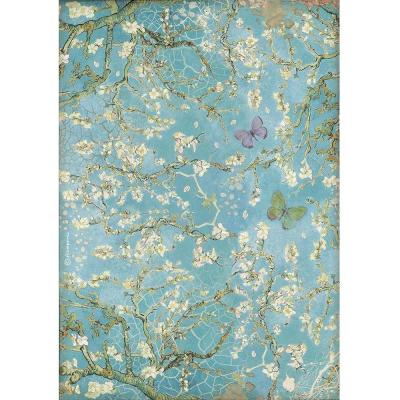 Stamperia Atelier Reispapier - Blossom Blue Background with Butterfly